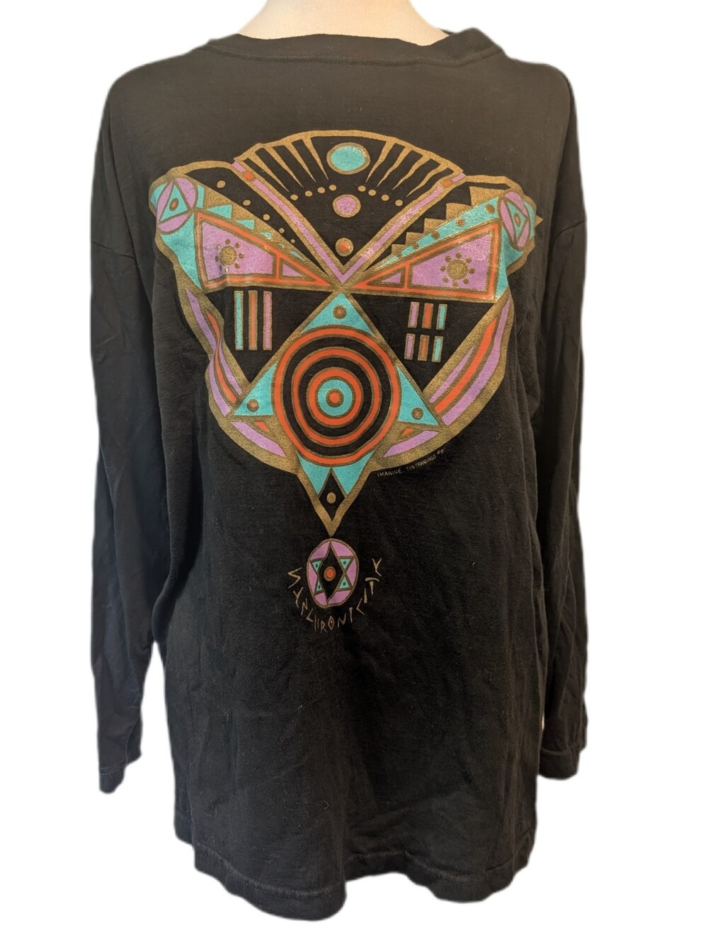 Vintage 1987 Imagine San Francisco Synchronicity Black 3/4 Sleeve T-shirt -L-